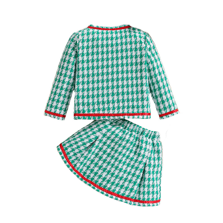 Girls Green Checked Top With Skirt