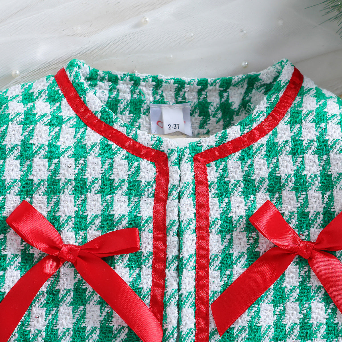 Girls Green Checked Top With Skirt