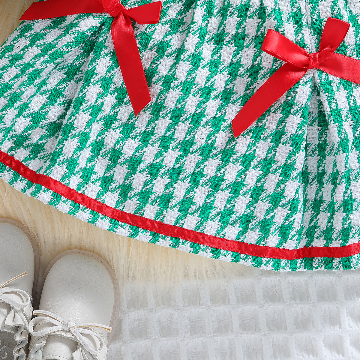 Girls Green Checked Top With Skirt