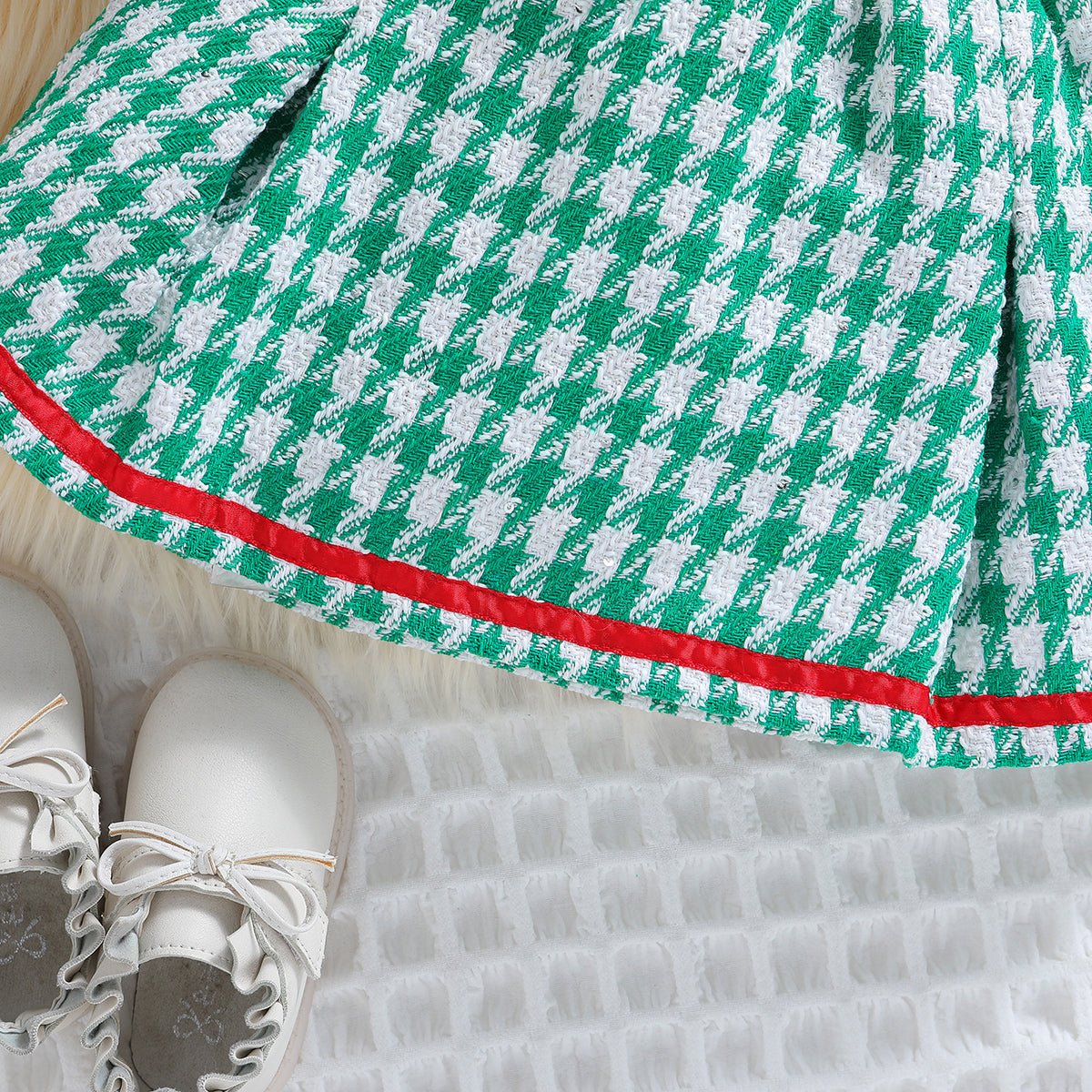 Girls Green Checked Top With Skirt