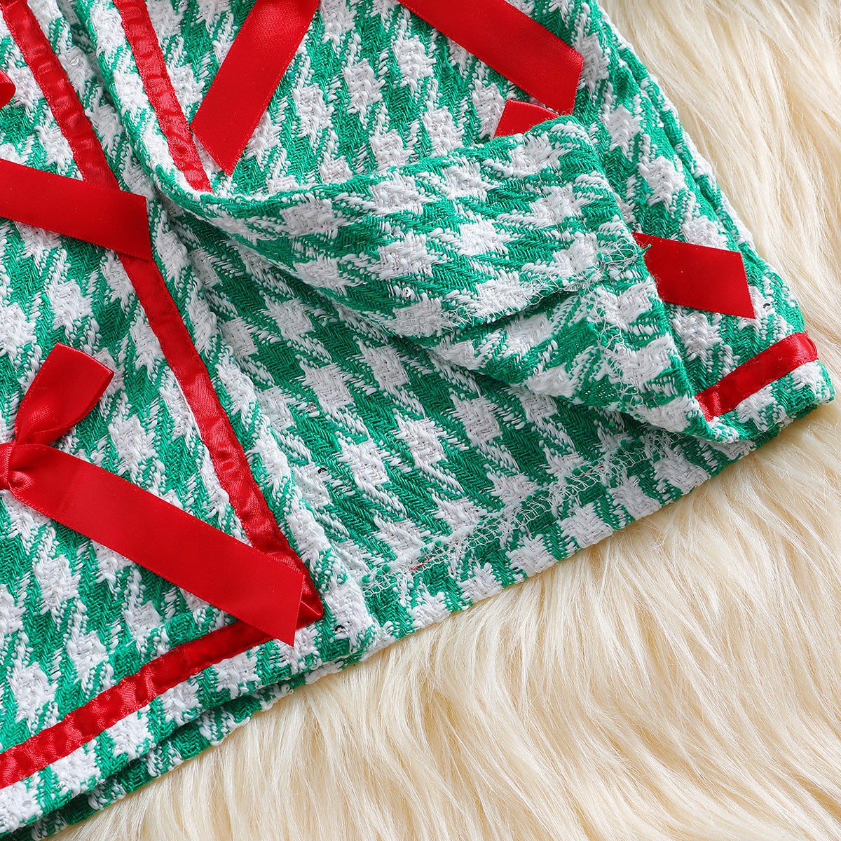 Girls Green Checked Top With Skirt