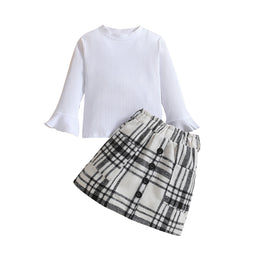Girls White & Grey Pure Cotton Top with Skirt