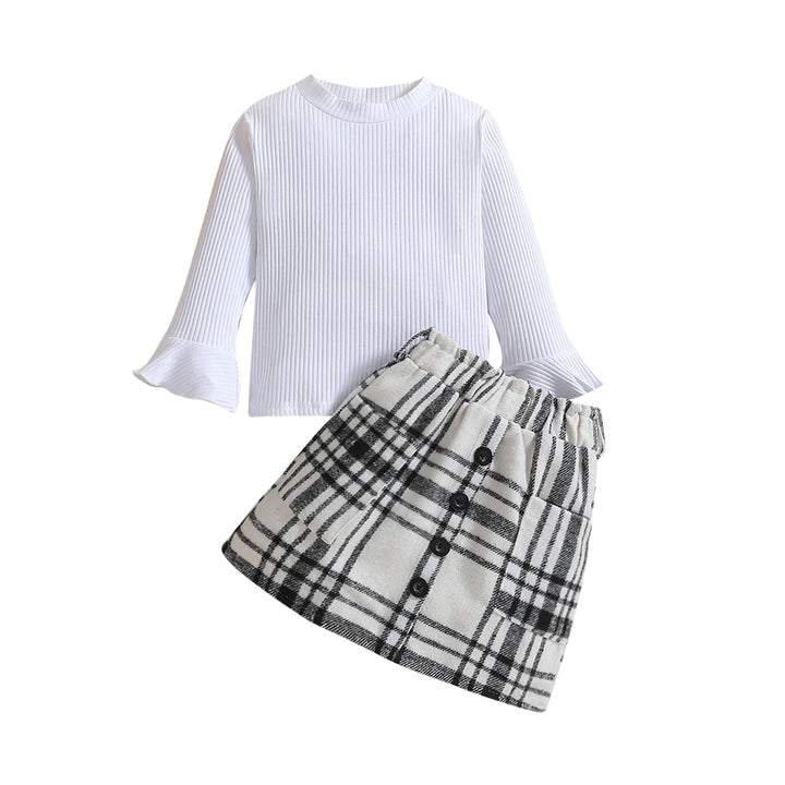 Girls White & Grey Pure Cotton Top with Skirt