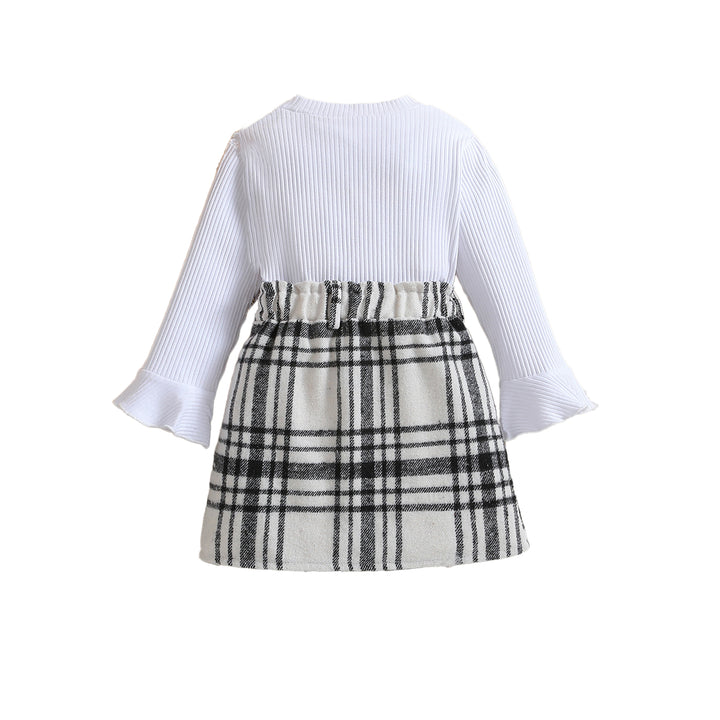 Girls White & Grey Pure Cotton Top with Skirt