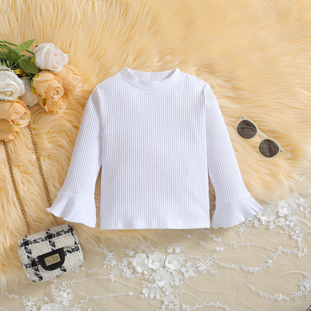 Girls White & Grey Pure Cotton Top with Skirt