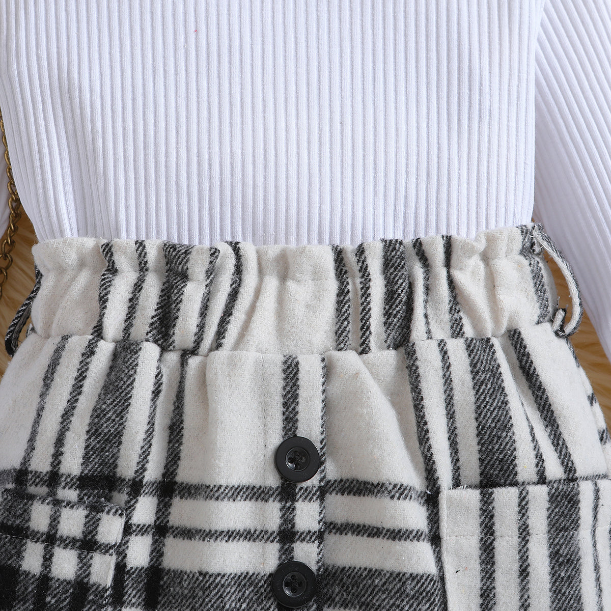 Girls White & Grey Pure Cotton Top with Skirt