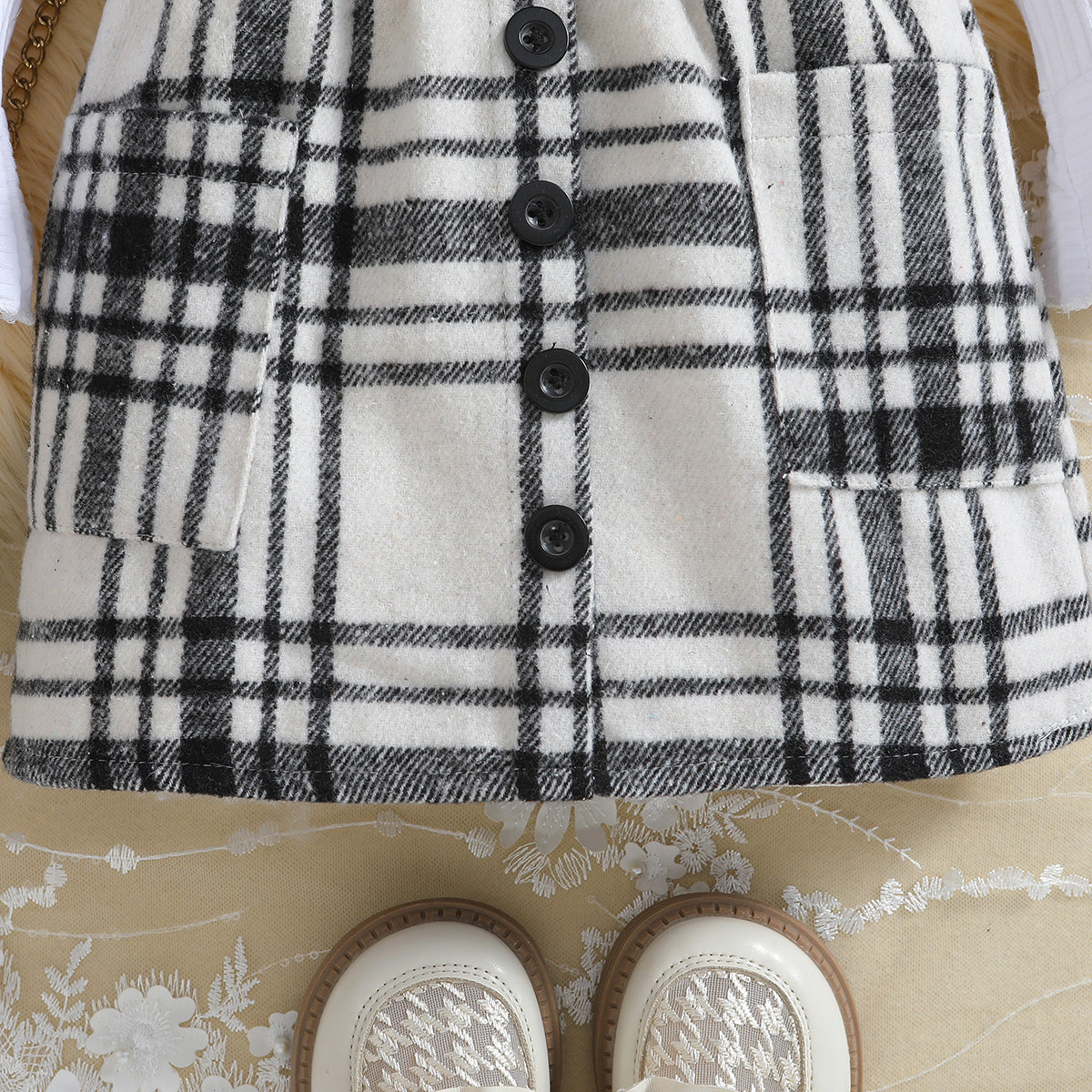 Girls White & Grey Pure Cotton Top with Skirt