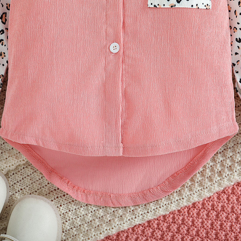 Girls Pink Abstract Printed Cotton Casual Shirt