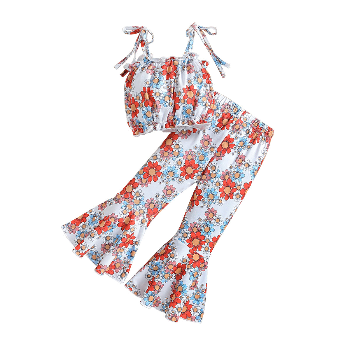 Girls Floral Printed Shoulder Straps Top With Palazzo