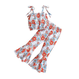 Girls Floral Printed Shoulder Straps Top With Palazzo