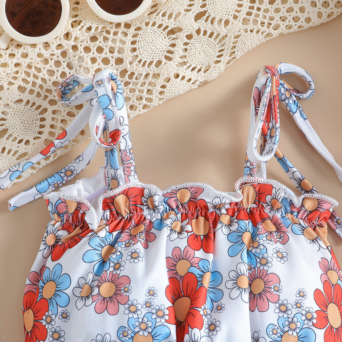 Girls Floral Printed Shoulder Straps Top With Palazzo