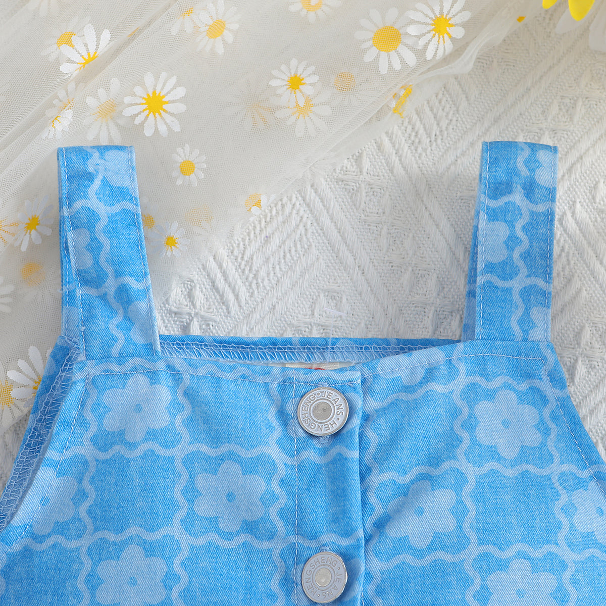 Girls Printed Shoulder Straps Top With Short