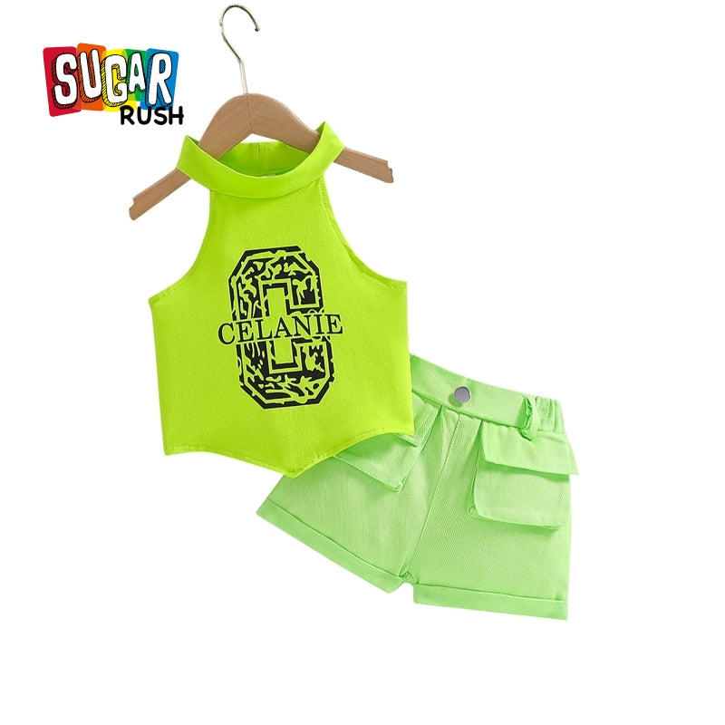 Girls Printed Halter Neck Top with Shorts