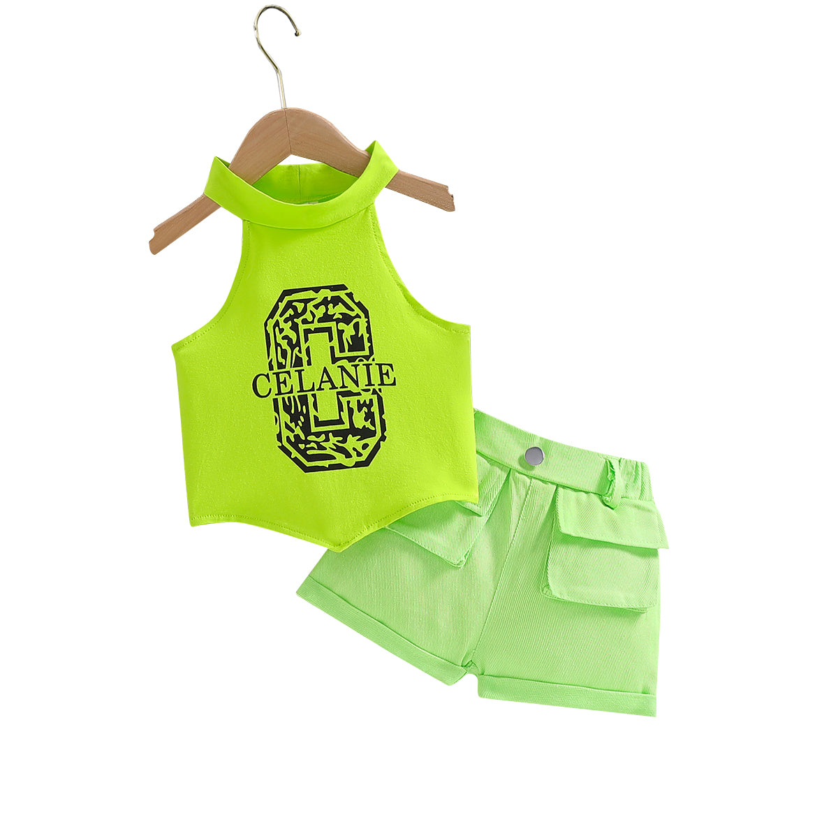 Girls Printed Halter Neck Top with Shorts