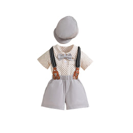 Khaki Infant Boys Printed Bodysuit with Shorts And Suspenders