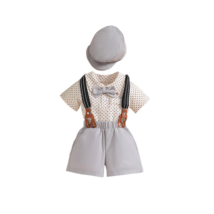 Khaki Infant Boys Printed Bodysuit with Shorts And Suspenders
