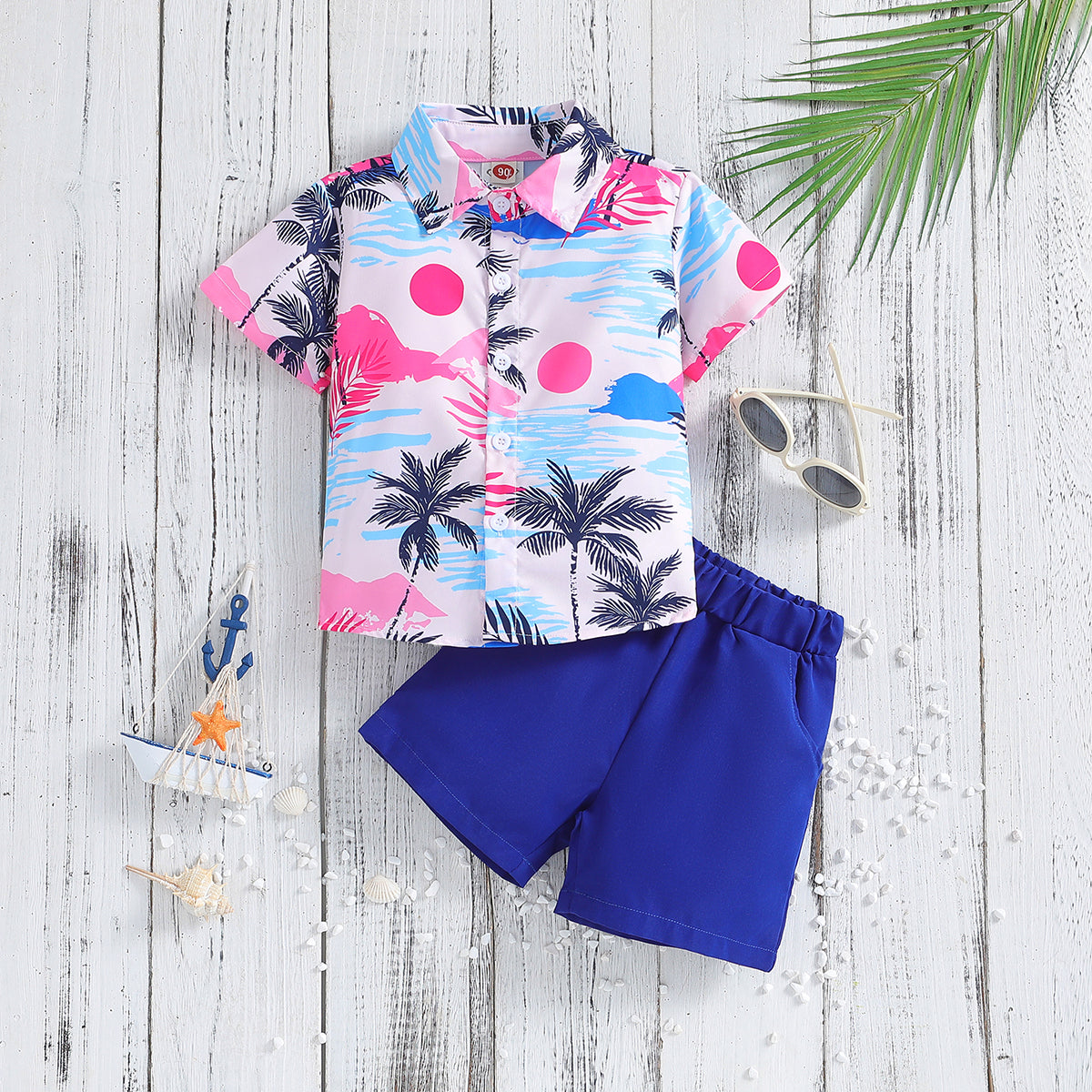 Boys Printed Shirt Collar Shirt With Short