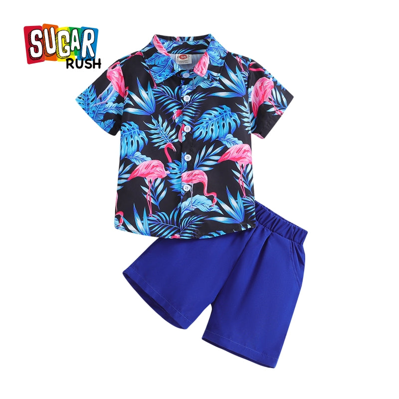 Boys Printed Shirt Collar Shirt With Short