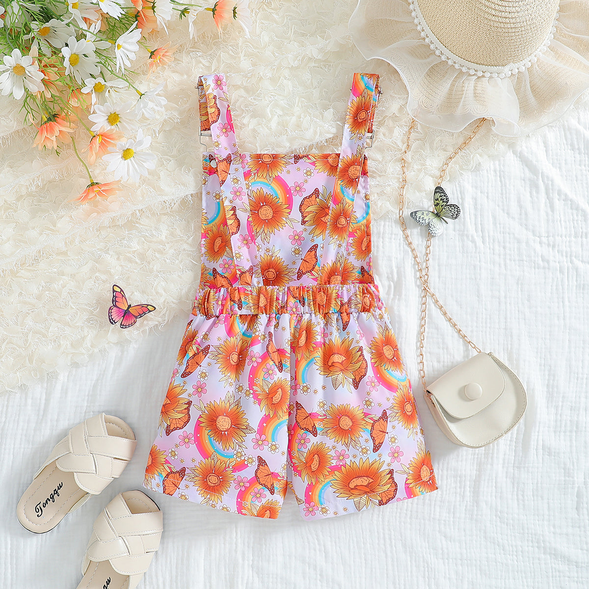 Girls Printed Square Neck Cotton Basic Jumpsuit