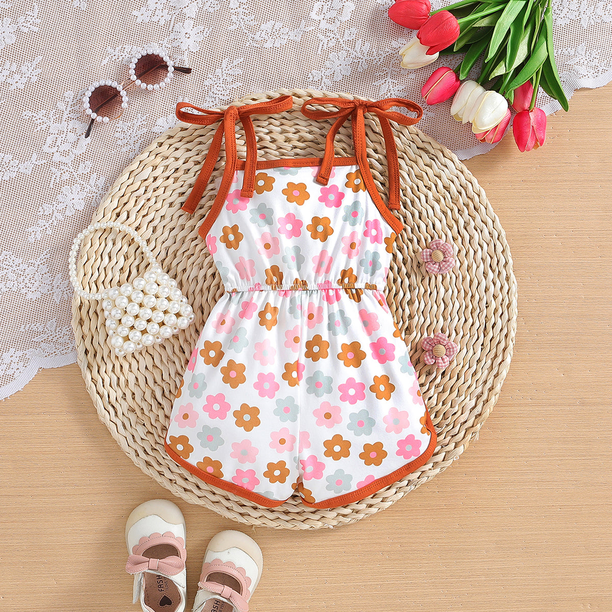 Infants Girls Floral Printed Cotton Romper