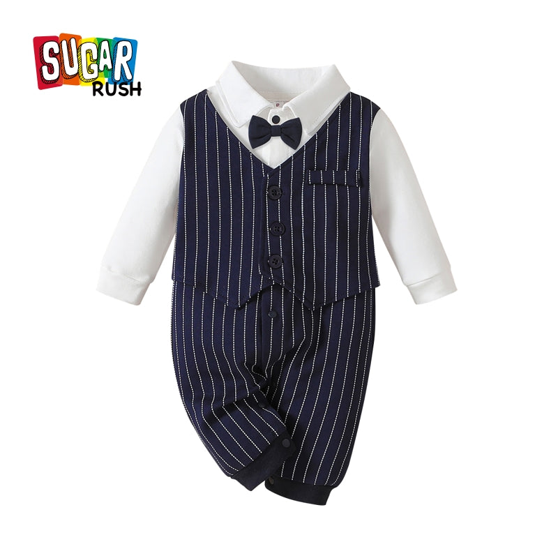 Boys Striped Cotton Rompers With Jacket