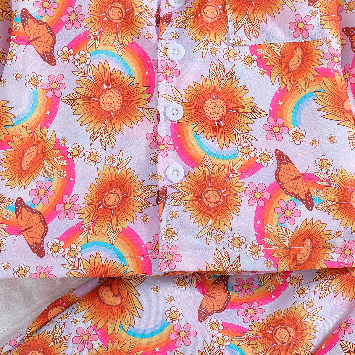 Girls Orange & White Floral Printed Cuban Collar Shirt with Palazzos
