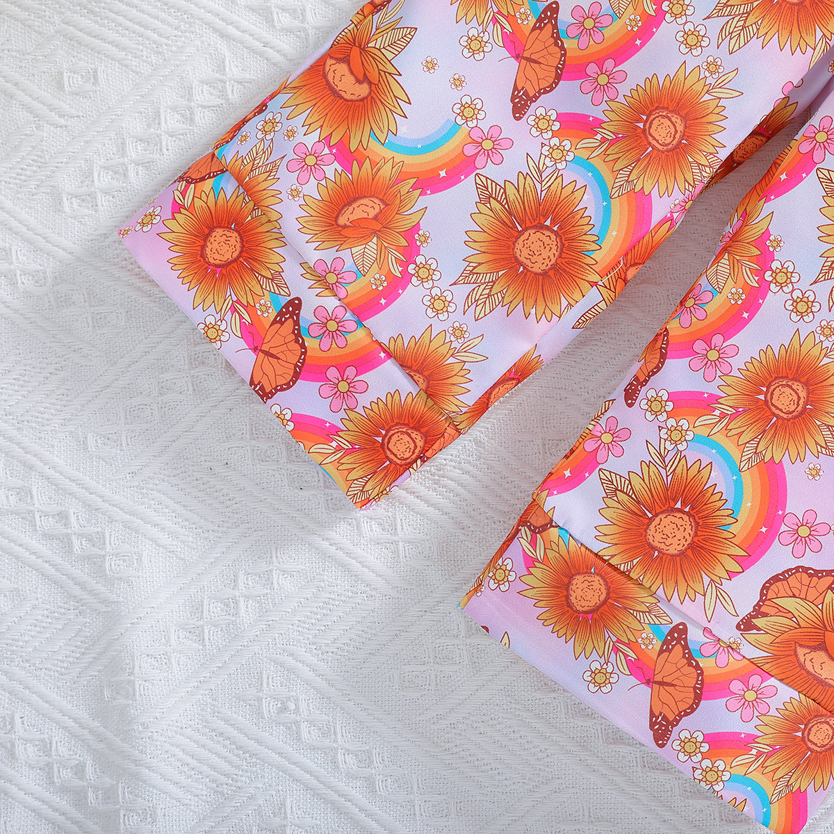 Girls Orange & White Floral Printed Cuban Collar Shirt with Palazzos