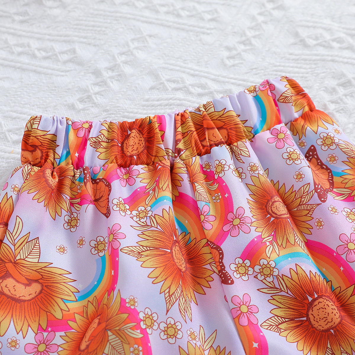 Girls Orange & White Floral Printed Cuban Collar Shirt with Palazzos
