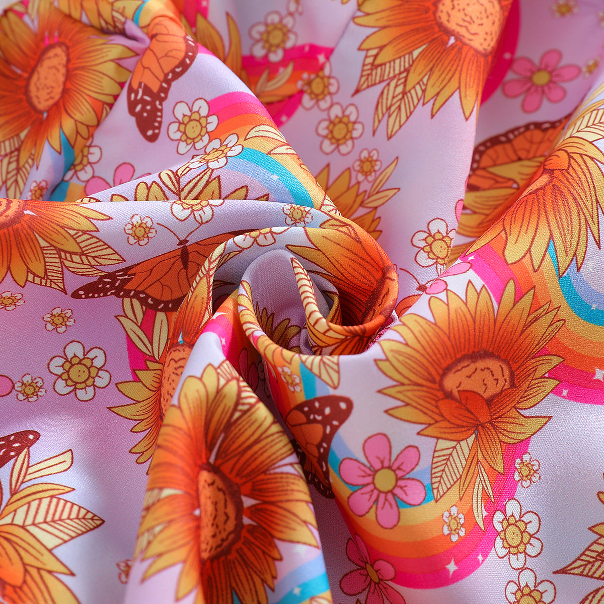 Girls Orange & White Floral Printed Cuban Collar Shirt with Palazzos