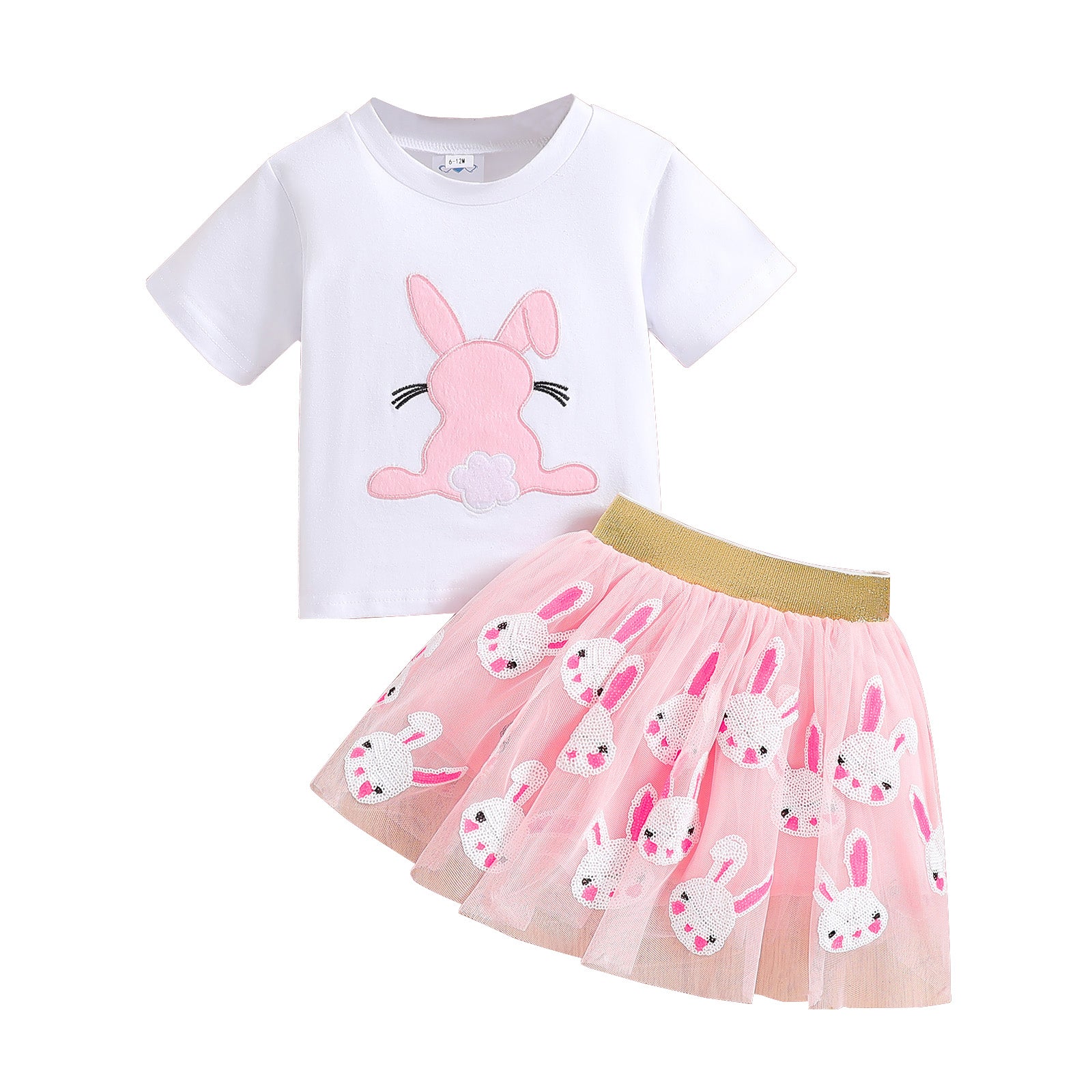 Girls Printed Round Neck T-shirt with Skirt