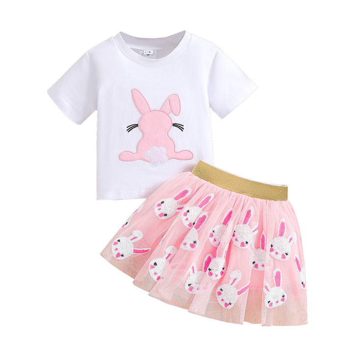 Girls Printed Round Neck T-shirt with Skirt