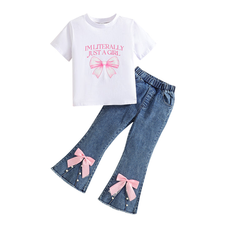 Girls Printed Round Neck Short Sleeves Top With Trousers