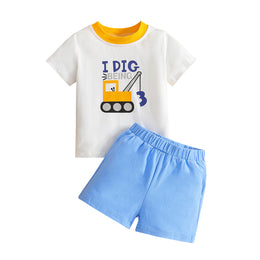 Boys Printed Round Neck T-shirt With Shorts
