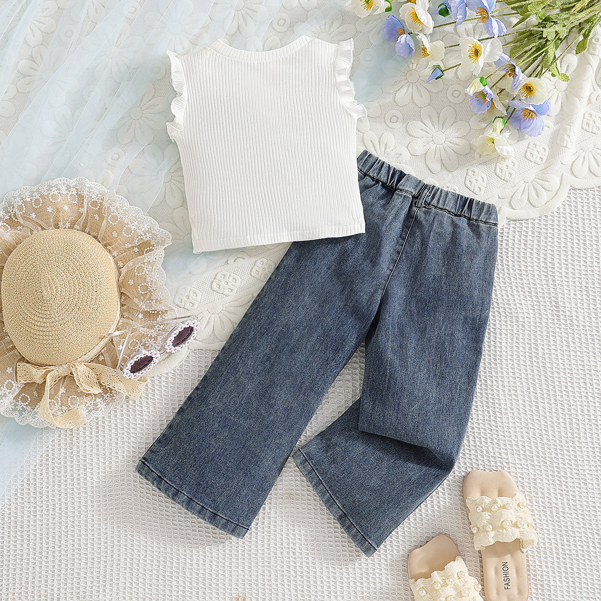 Girls Round Neck Top And Trousers