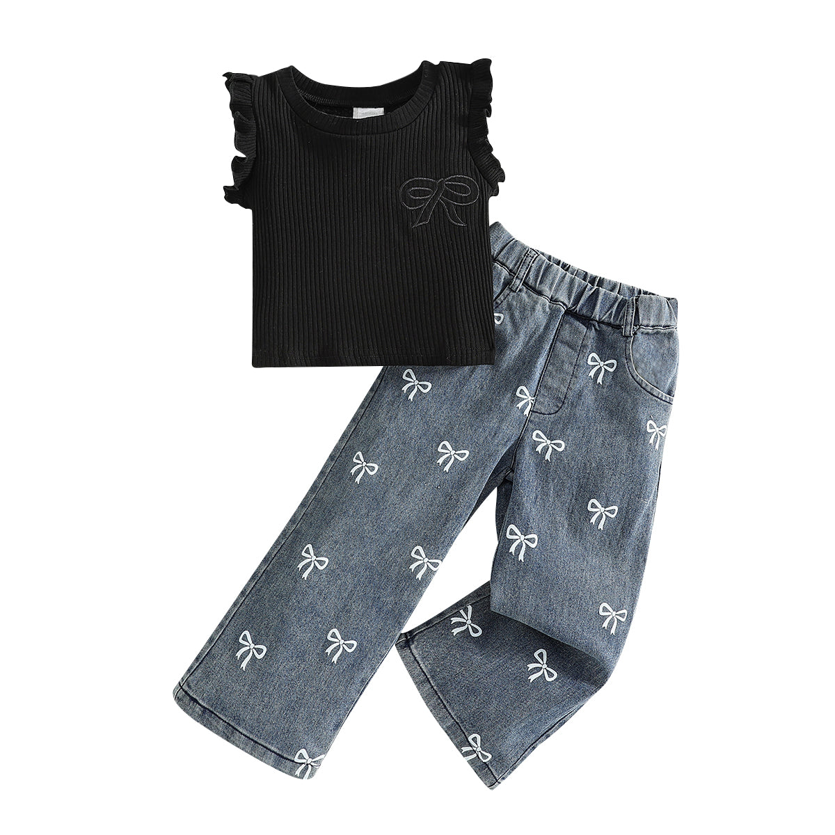 Girls Sleeveless Round Neck Top With Trousers