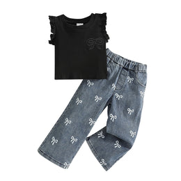 Girls Sleeveless Round Neck Top With Trousers