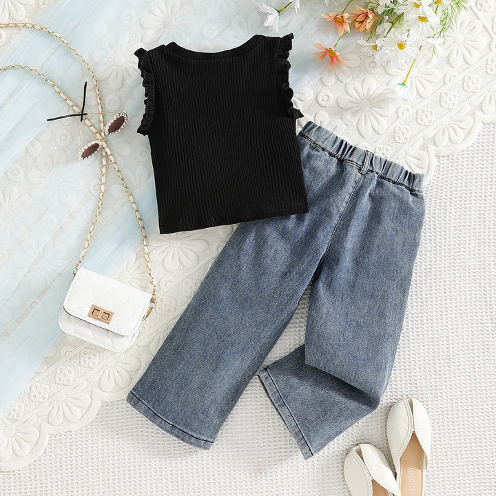 Girls Sleeveless Round Neck Top With Trousers