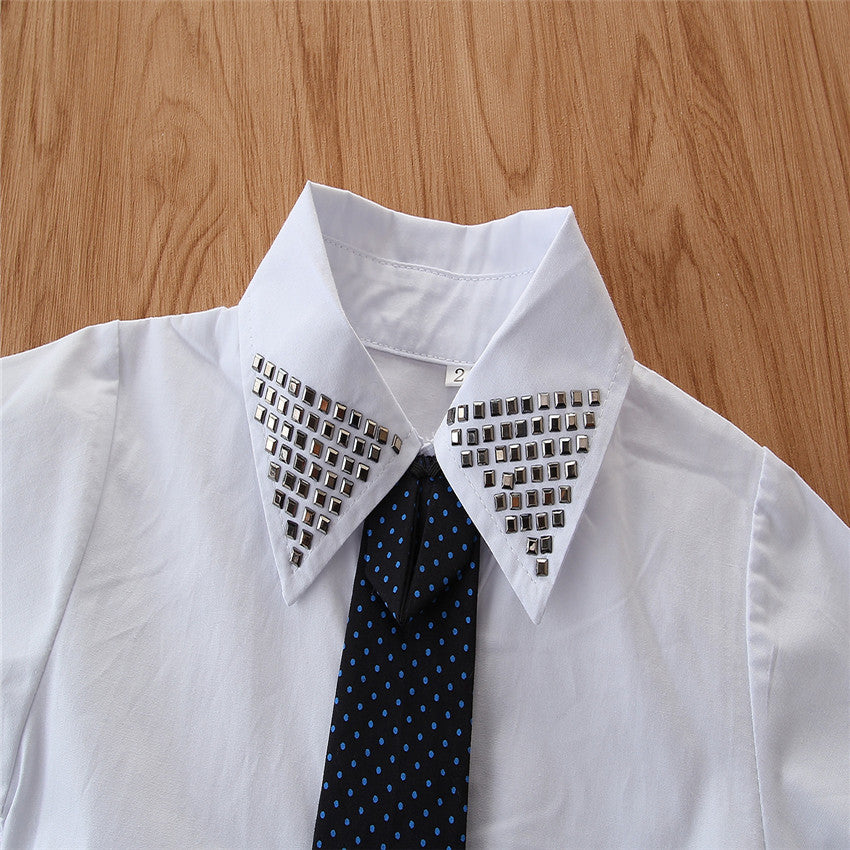 Boys Navy Blue Embellished Shirt with Trousers & Waistcoat