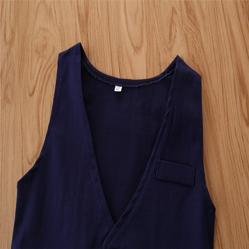 Boys Navy Blue Embellished Shirt with Trousers & Waistcoat