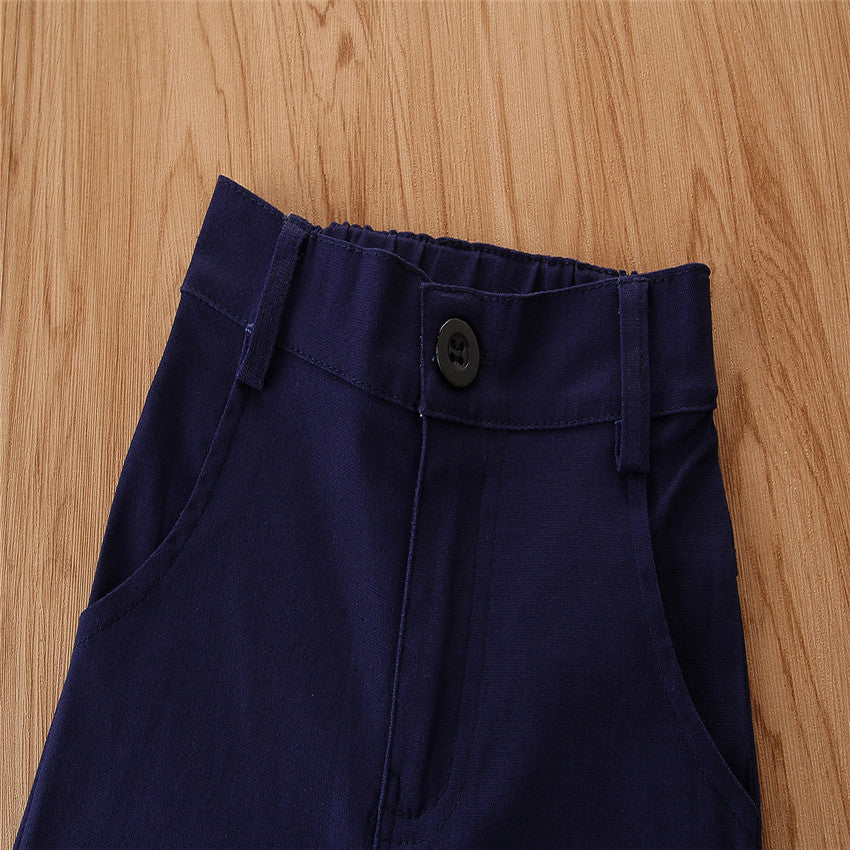 Boys Navy Blue Embellished Shirt with Trousers & Waistcoat