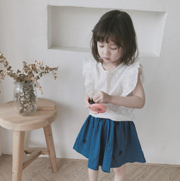 Girls Self Design Short Sleeves Pure Cotton Top With Skirt