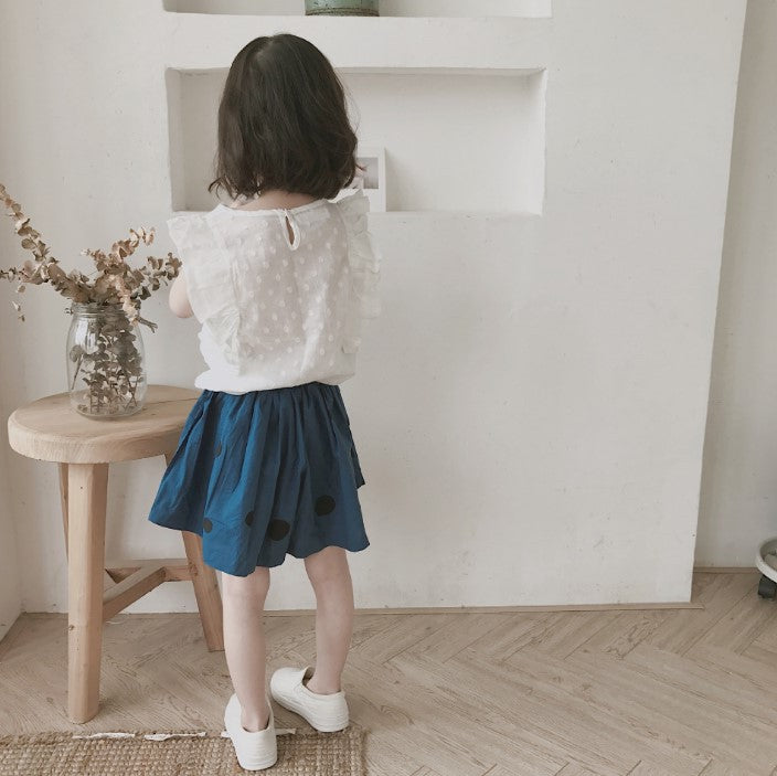 Girls Self Design Short Sleeves Pure Cotton Top With Skirt