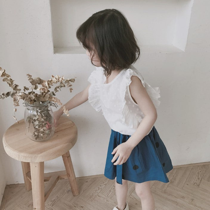 Girls Self Design Short Sleeves Pure Cotton Top With Skirt