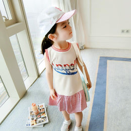 Girls Striped Applique T-shirt Midi Dress