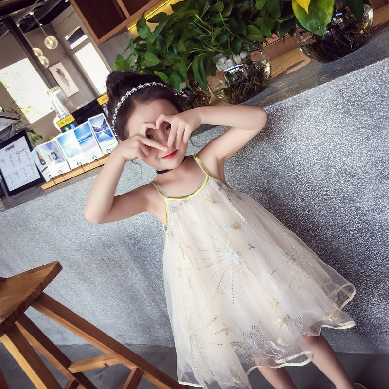 Girls Shoulder Straps Net A-Line Dress