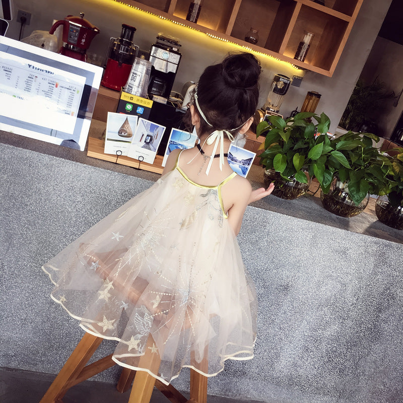 Girls Shoulder Straps Net A-Line Dress