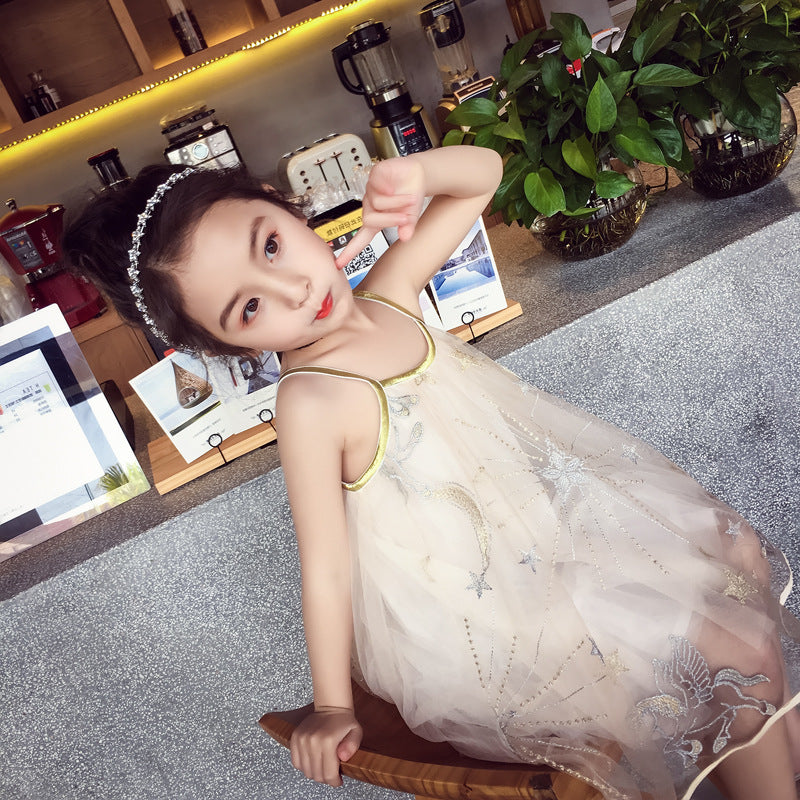 Girls Shoulder Straps Net A-Line Dress