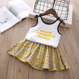 Girls Printed Sleeveless Pure Cotton Top With Skirt