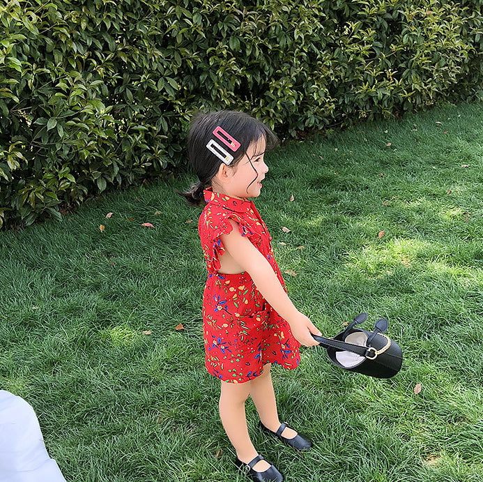 Girls Floral Printed Flared Sleeve A-Line Dress