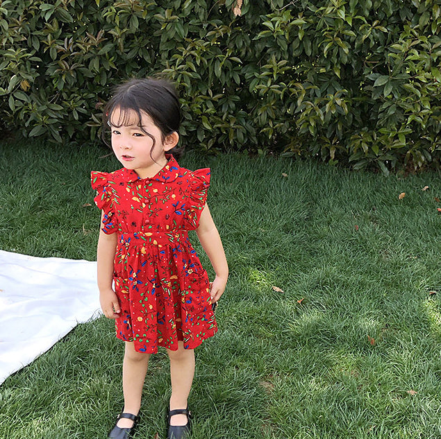 Girls Floral Printed Flared Sleeve A-Line Dress